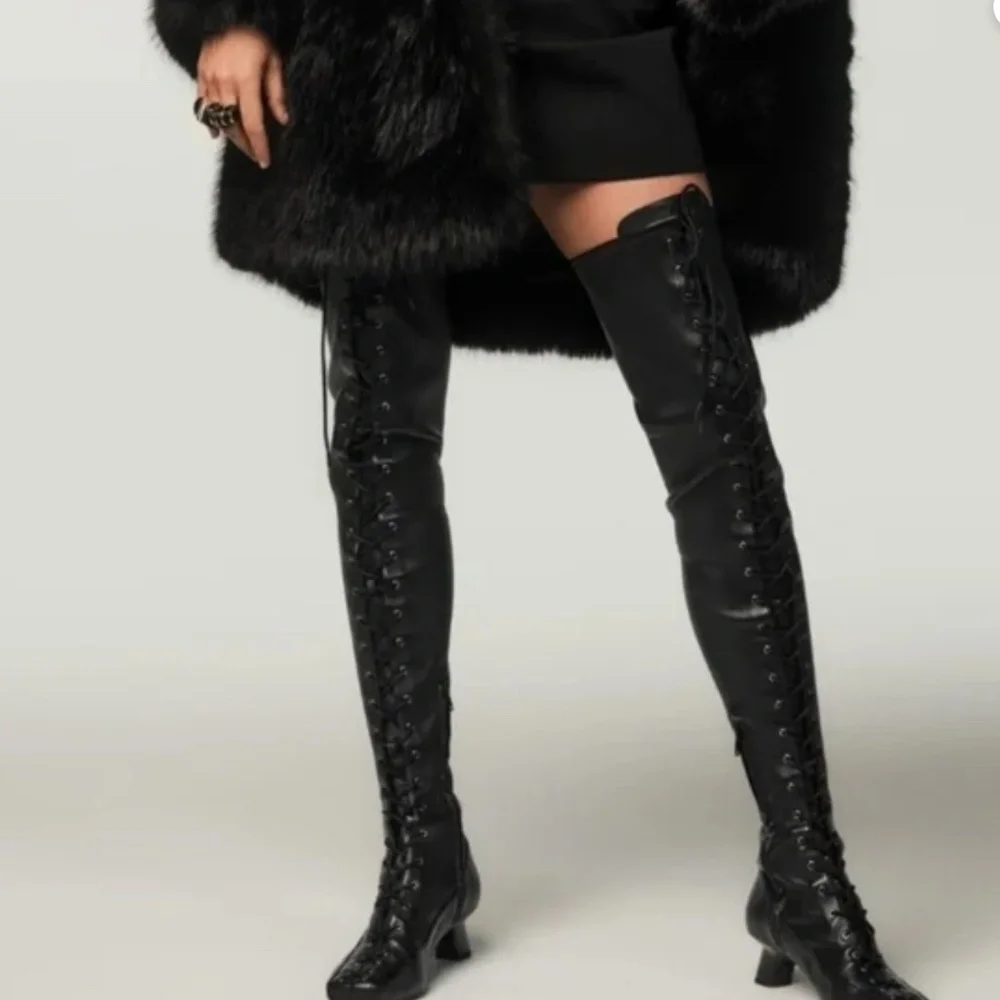NEW RARE Zara x Stefano Pilati Leather Lace-up Thigh high Boots Over the knee